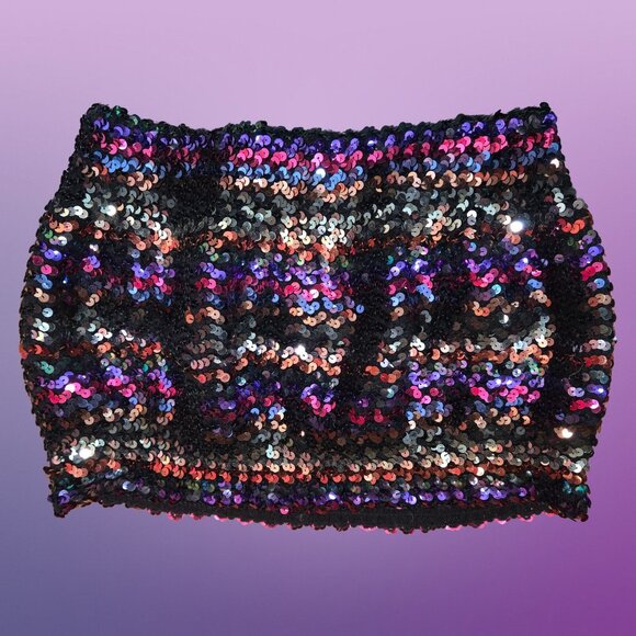 Vintage 70s Disco Sequin Tube Top Size XL Strapless Cropped Jewel Tone Rainbow - Picture 7 of 8